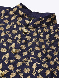 SOJANYA Men Cream-Coloured Kurta with Churidar & Nehru Jacket