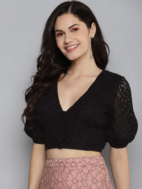 SASSAFRAS Black Blouson Crop Top
