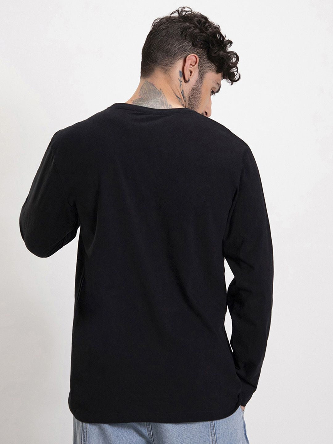 Bewakoof Men Black Printed Pure Cotton T-shirt