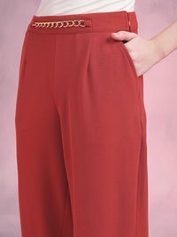 DressBerry Women Metallic Chain Detail Textured Pleated Trousers