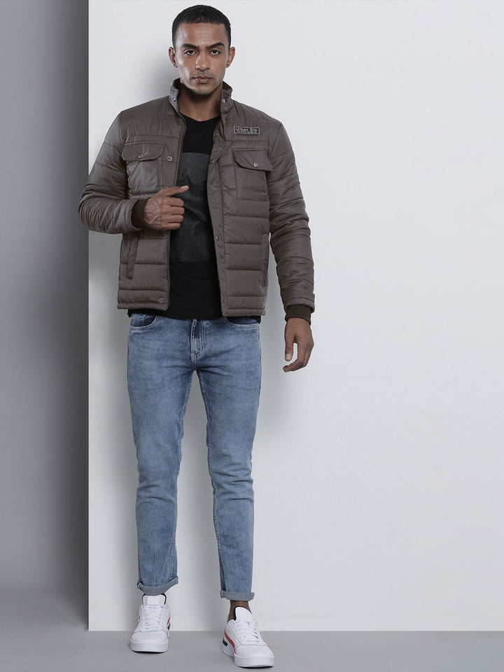 The Indian Garage Co Men Charcoal Grey Solid Padded Jacket