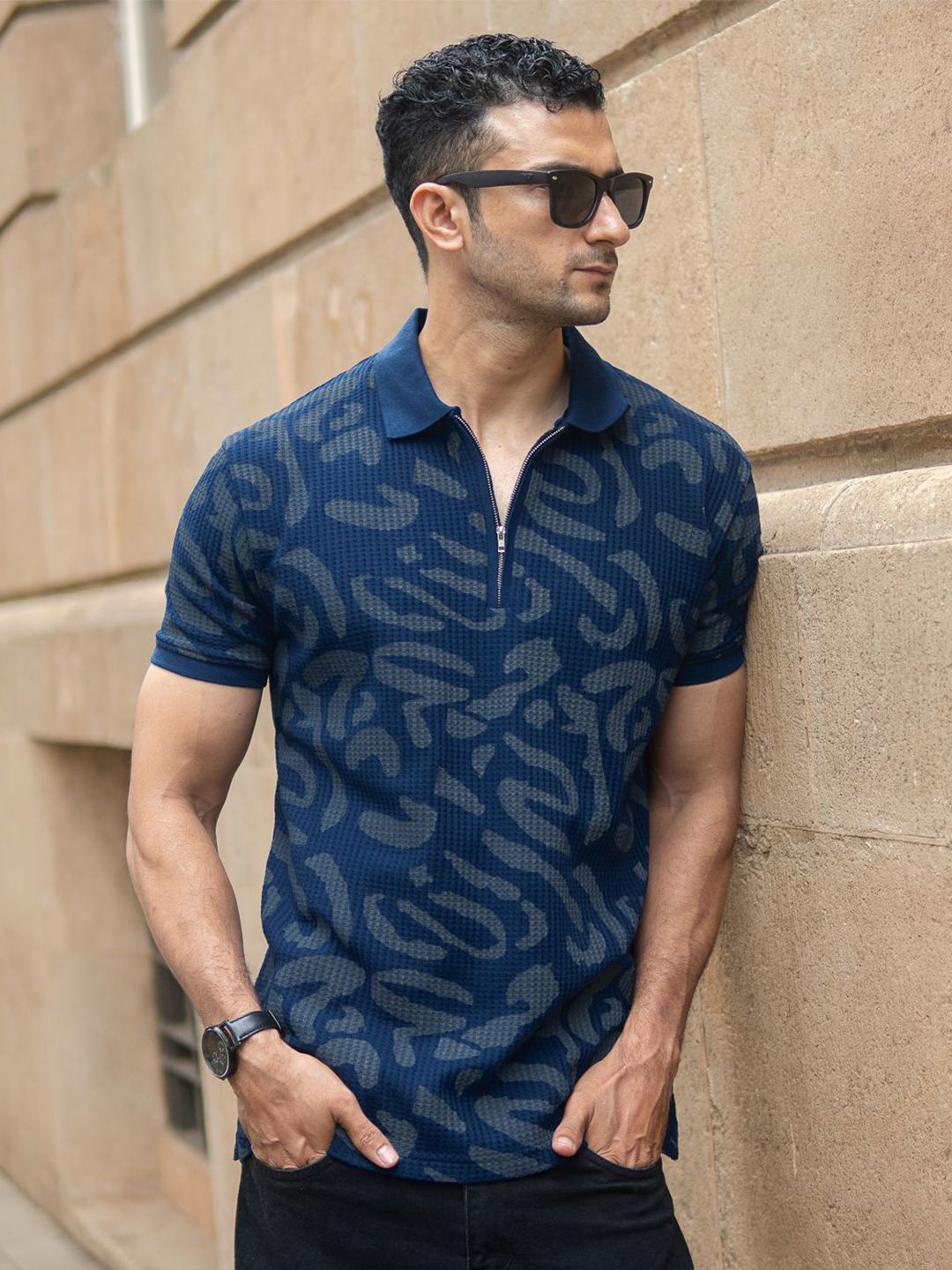Powerlook SS25 Abstract Printed Polo Collar T-Shirt
