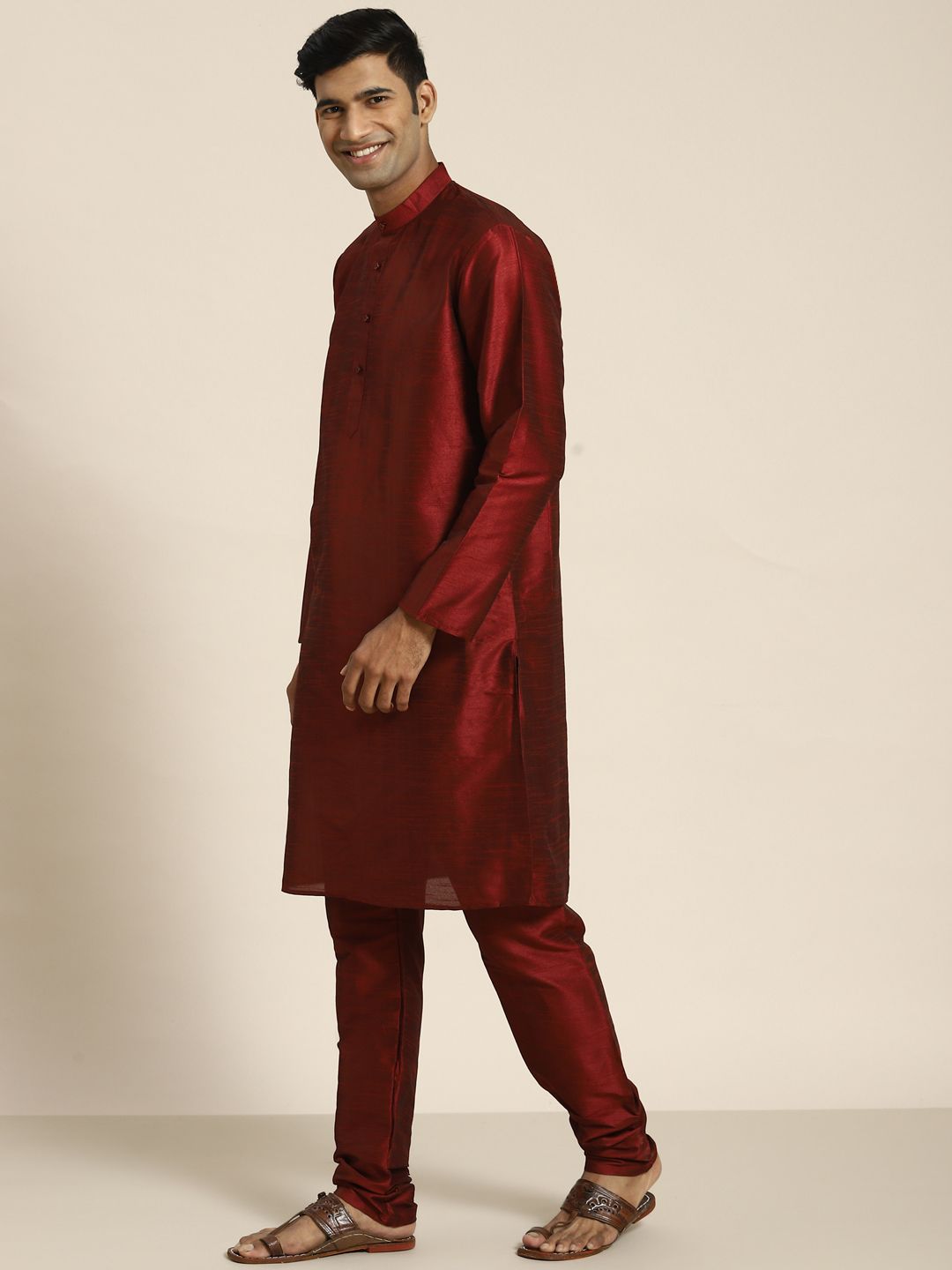SOJANYA Men Woven Design Kurta with Churidar with Nehru Jacket