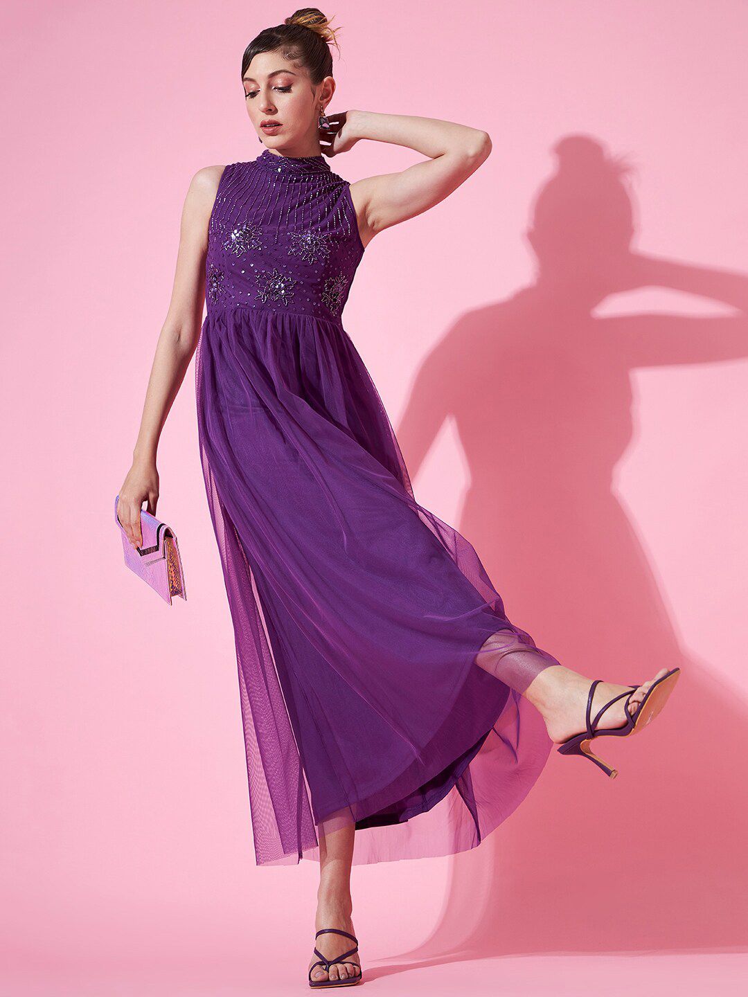 STREET 9 Women Embellished Net Maxi Dress