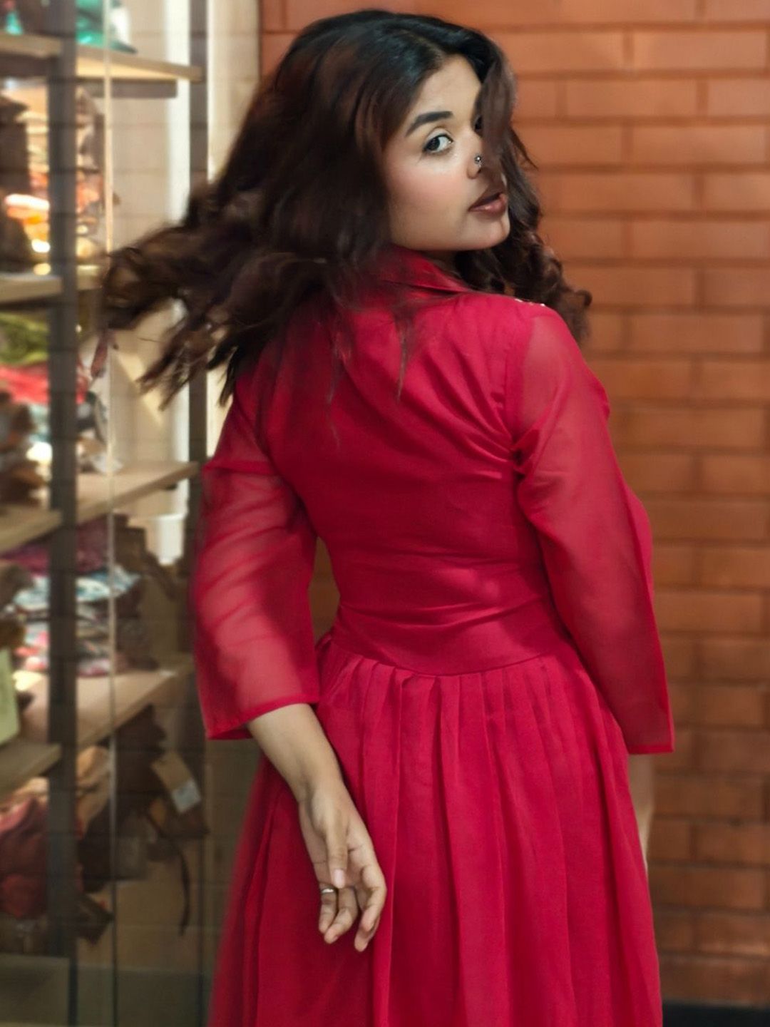 KALINI Woven Designed Embroidered Three Fourth Ethnic Dresses