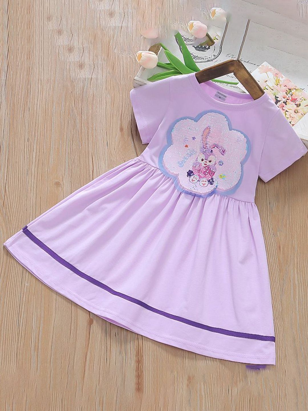 YK Girls Cotton Round Neck Fit & Flare Dress