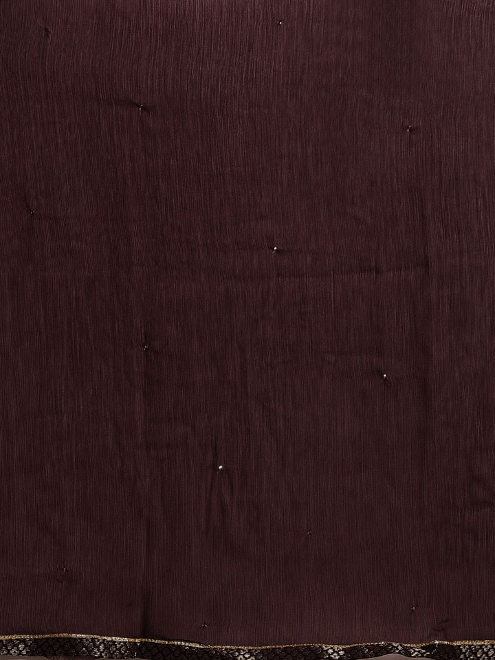 W Women Burgundy & Golden Woven Design Kurta with Sharara & Dupatta