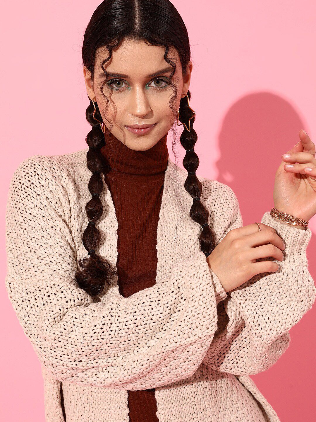 STREET 9 Women Beautiful Beige Self-Design Shrug