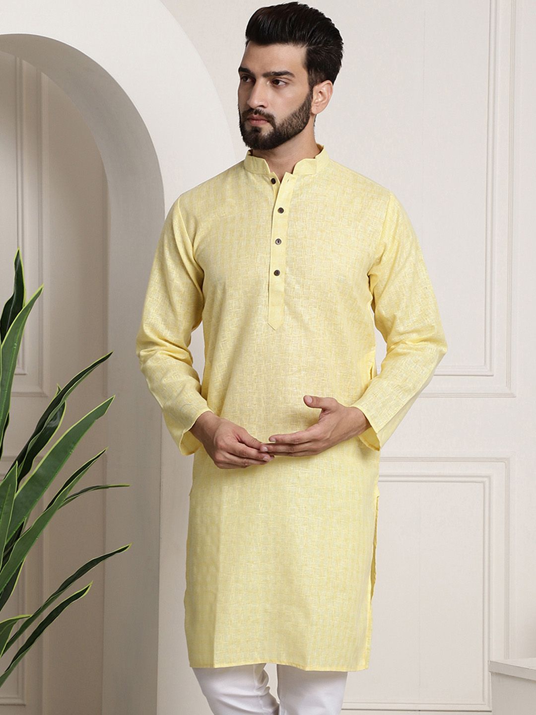 SOJANYA Berkolar Mandarin Lengan Panjang Kurta Lurus