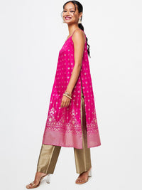Global Desi Floral Printed Thread Work Kurta