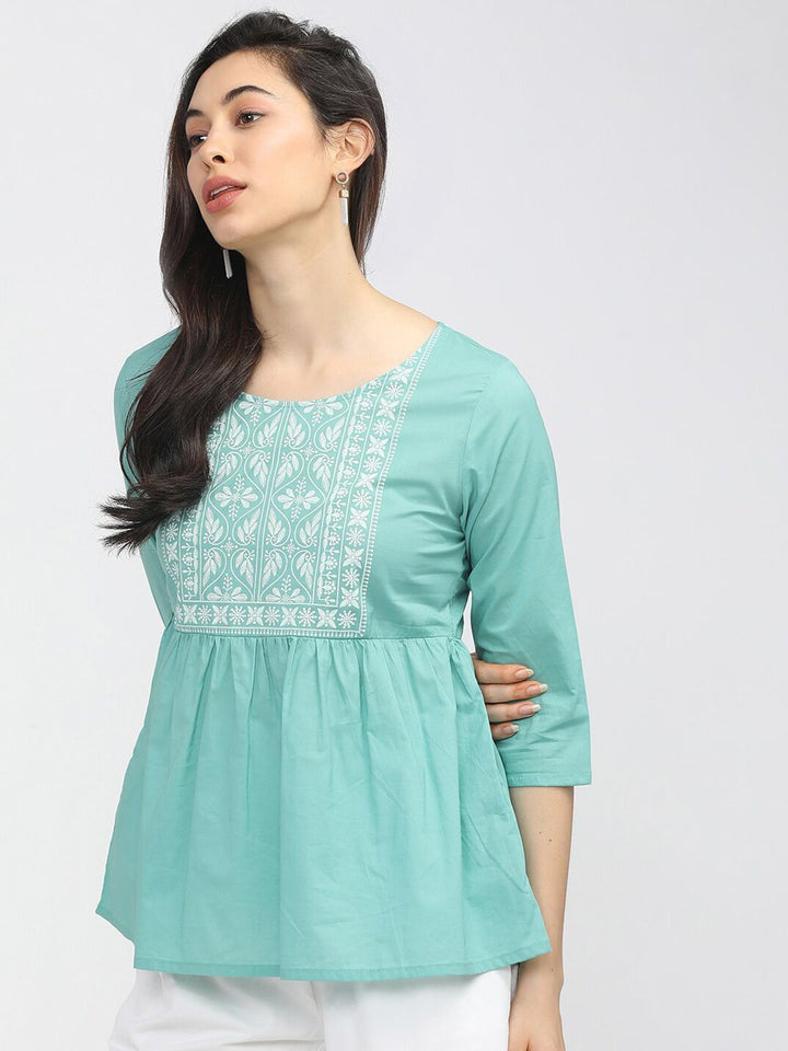 Vishudh Blue Geometric A-Line Top