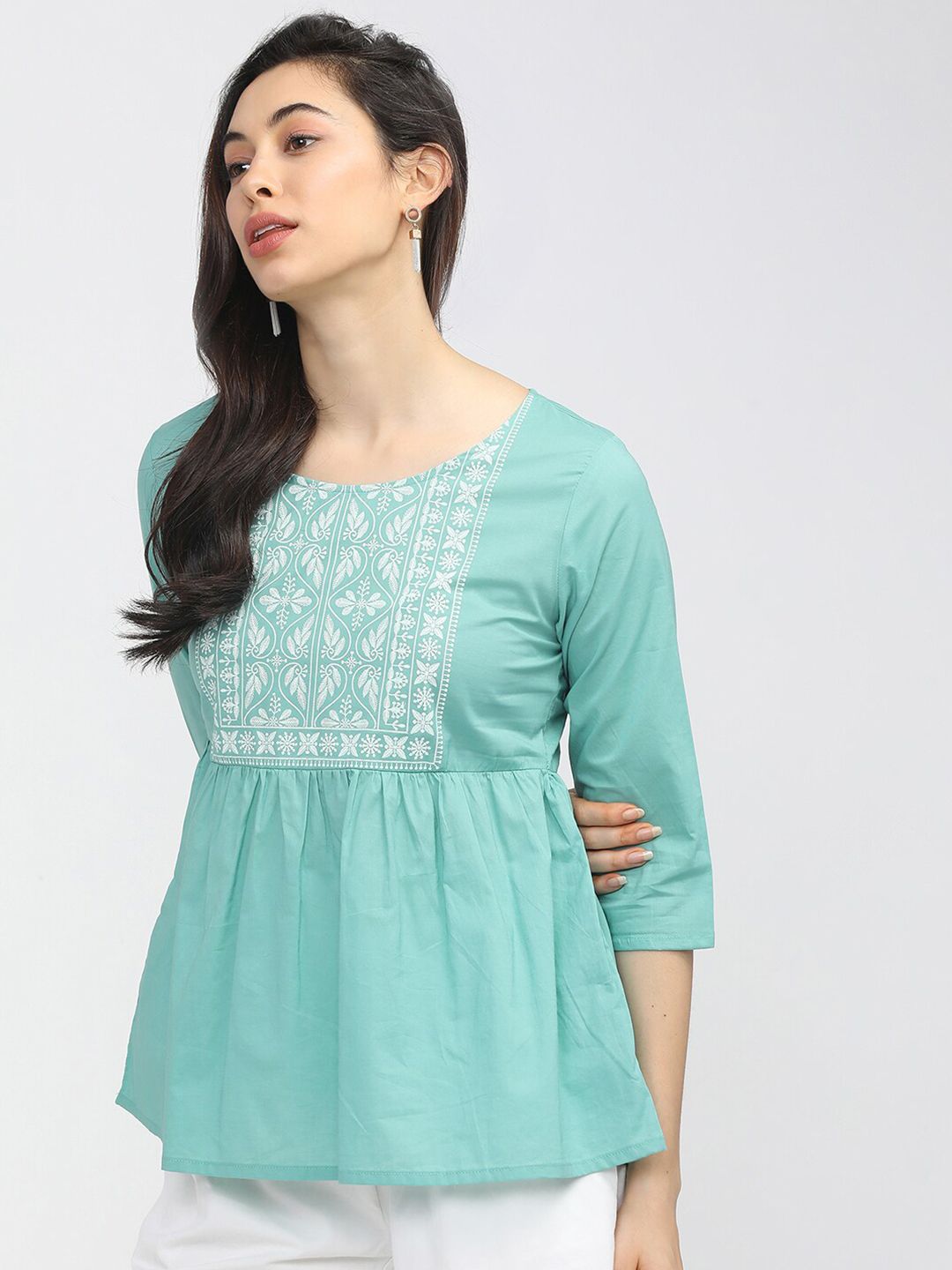 Vishudh Blue Geometric A-Line Top