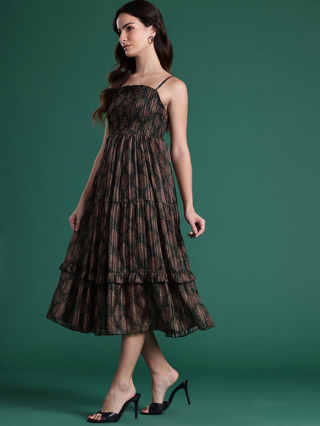 Dressberry dicetak pakaian midi A-line