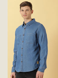 Thomas Scott Smart Slim Fit Denim Spread Collar Long Sleeves Cotton Casual Overdyed Shirt