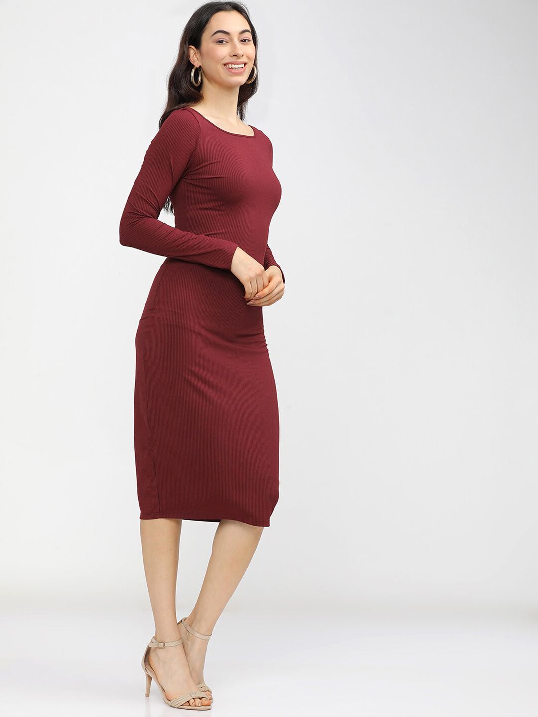 Chic oleh Tokyo Talkies Maroon Bodycon Midi Dress