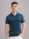 ADRO Striped Oversized Polo Collar Pure Cotton T-shirt
