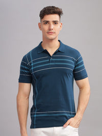 ADRO Striped Oversized Polo Collar Pure Cotton T-shirt