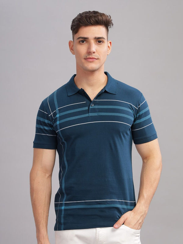 ADRO Striped Oversized Polo Collar Pure Cotton T-shirt