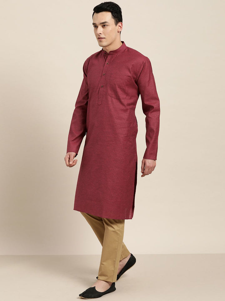 SOJANYA Kurta Lurus Belang Maroon Lelaki