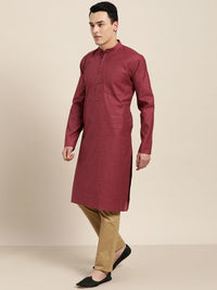 SOJANYA Kurta Lurus Belang Maroon Lelaki