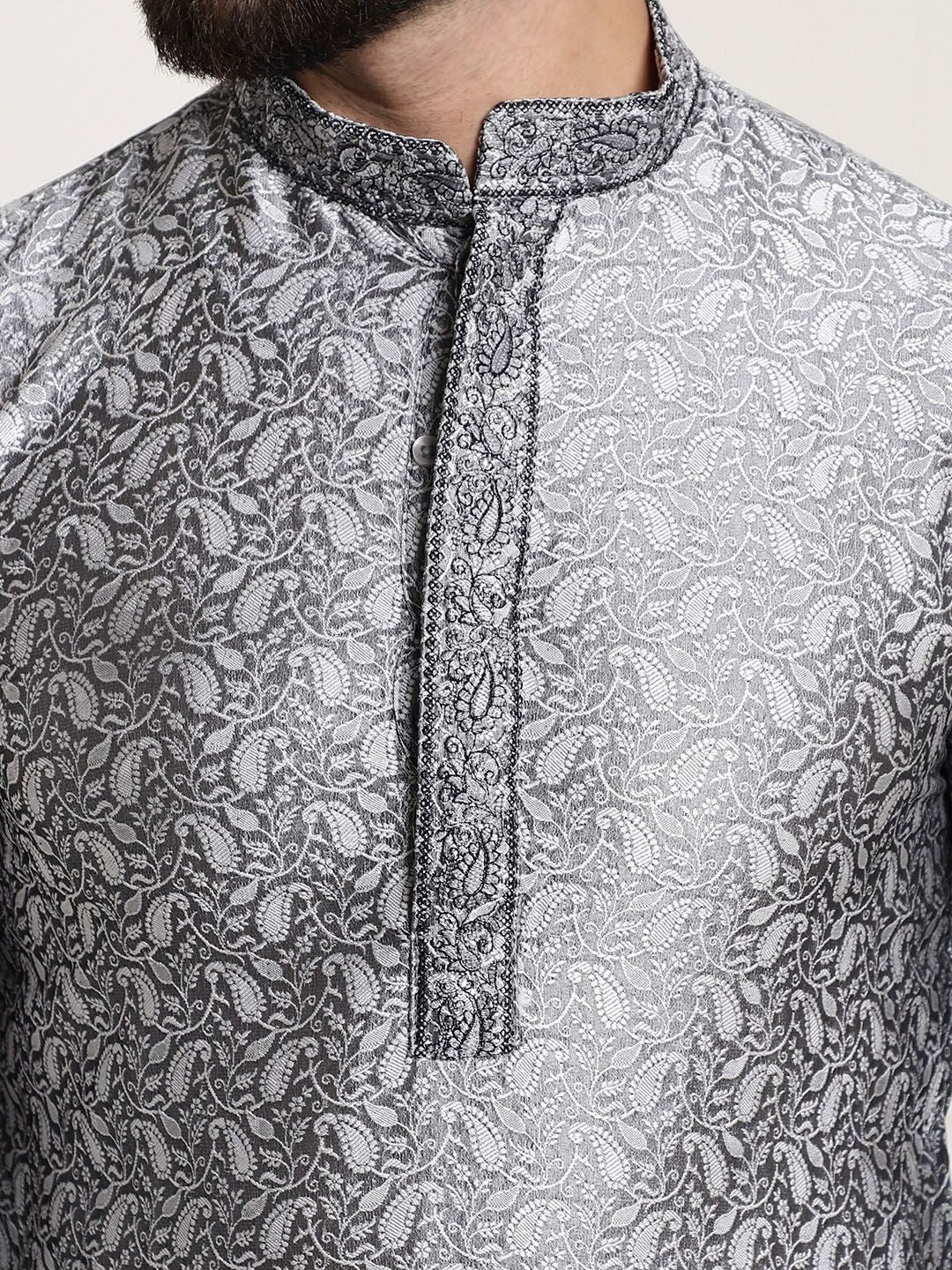 SOJANYA Men Grey Printed Straight Kurta