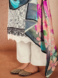 Indo Era Women Floral Printed Regular Thread Work Kurta with Trousers & With Dupatta
