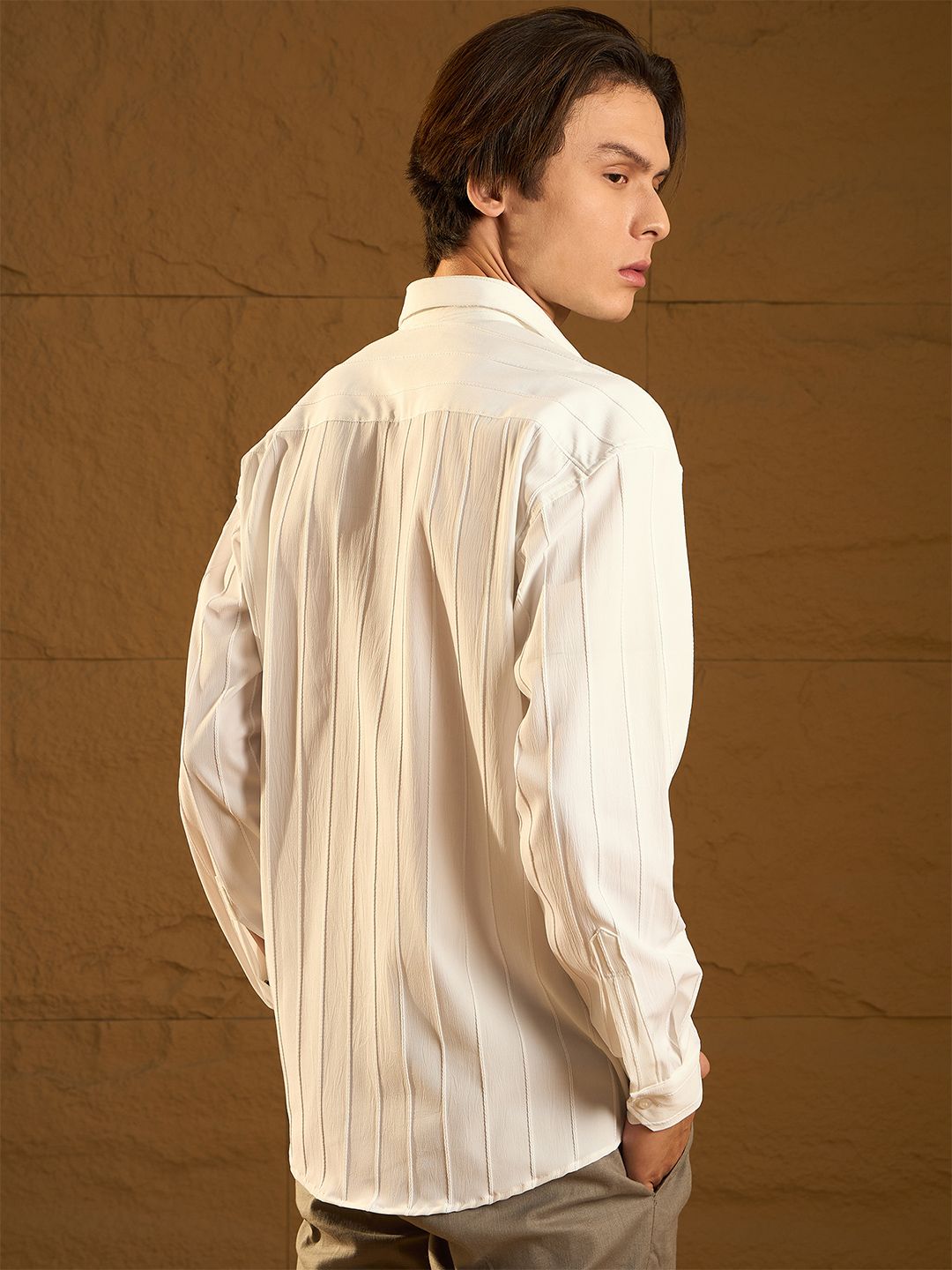 DENNISON Men Drop Shoulder Oversized Vertical Striped Casual Shirt