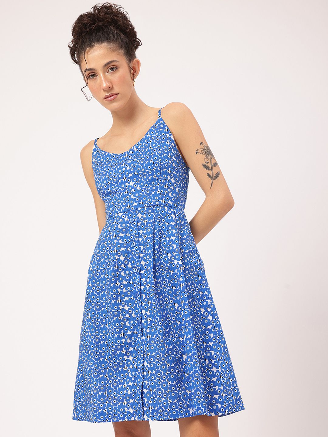 DressBerry Floral Print Styled-Back Knee Length Dress