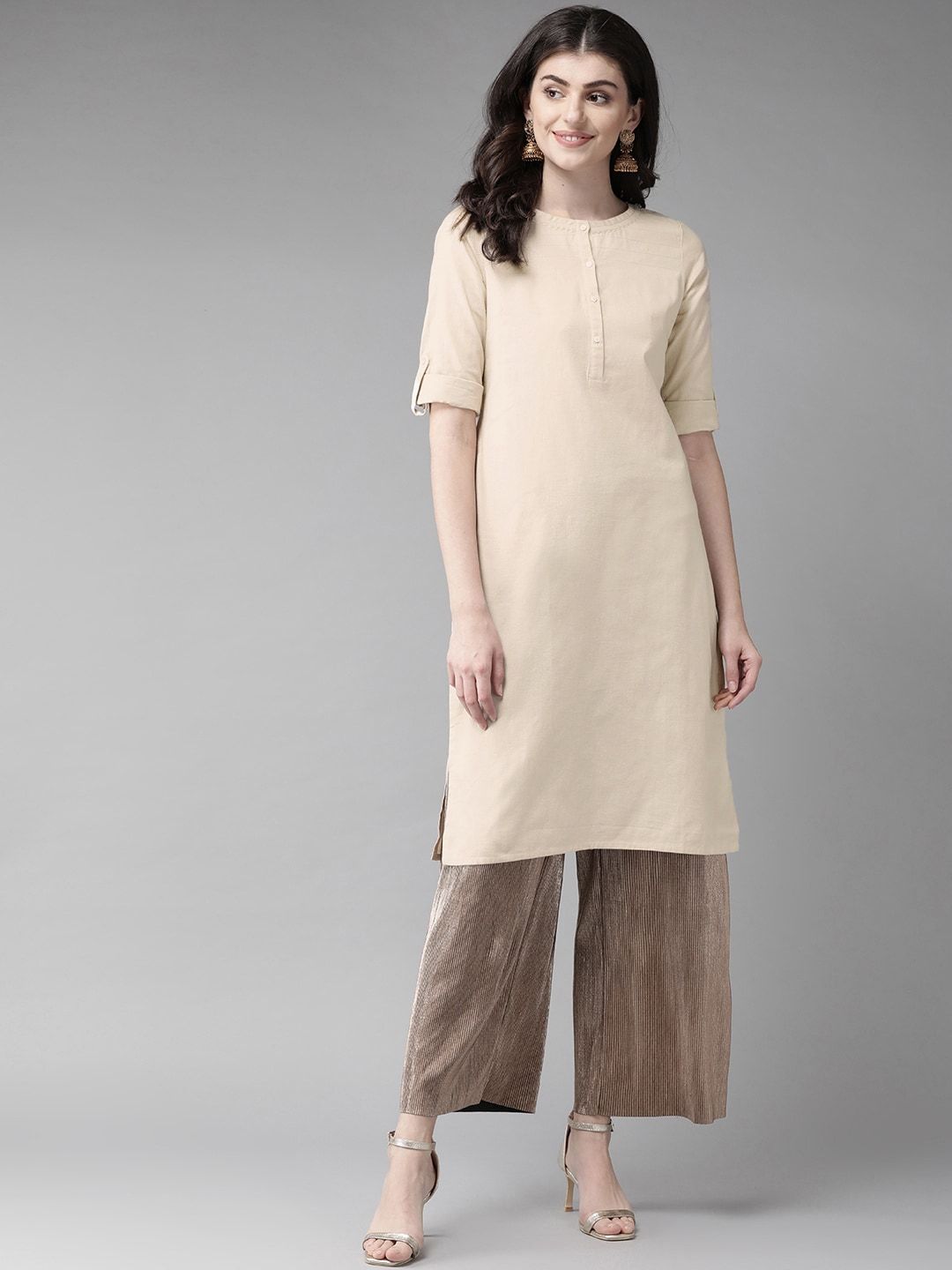W Women Solid Straight Kurta