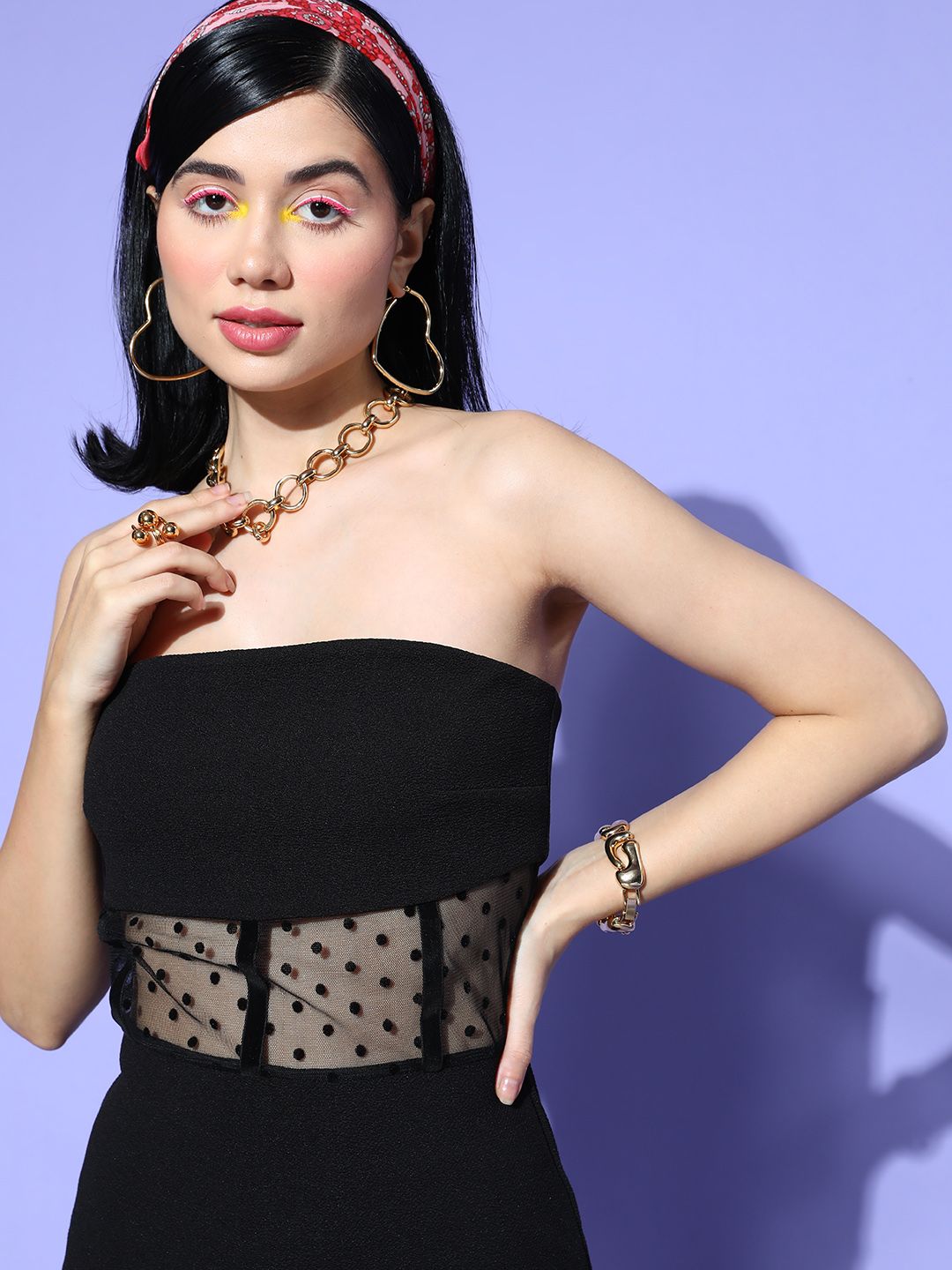 Berrylush Women Black Self-Design Such a Mesh Dress