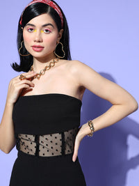 Berrylush Women Black Self-Design Such a Mesh Dress
