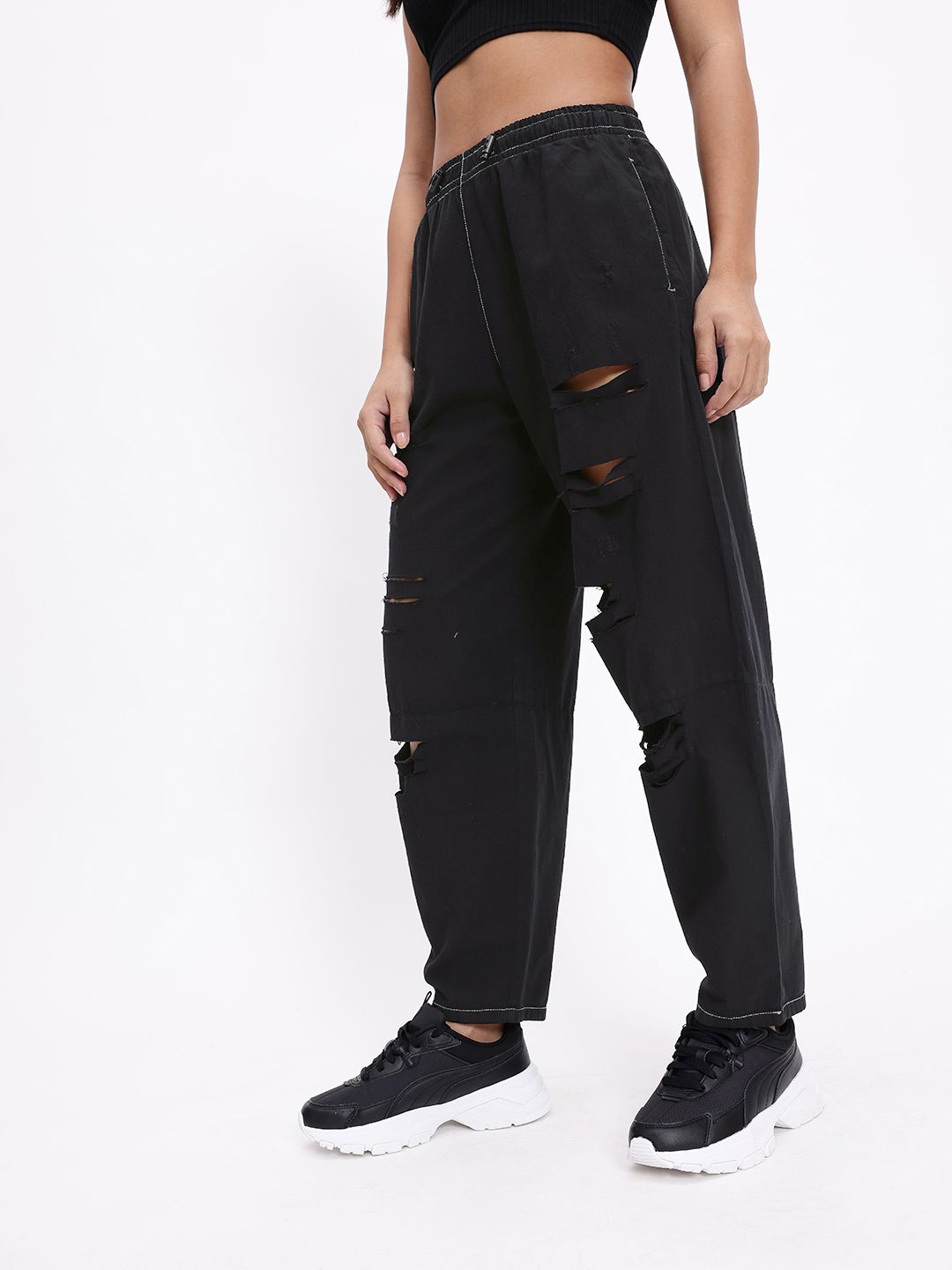 DressBerry Women Comfy Chic Ripped Slouchy Fit Trousers