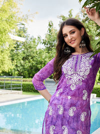 KALINI Ethnic Motifs Embroidered Thread Work Georgette Straight Kurta