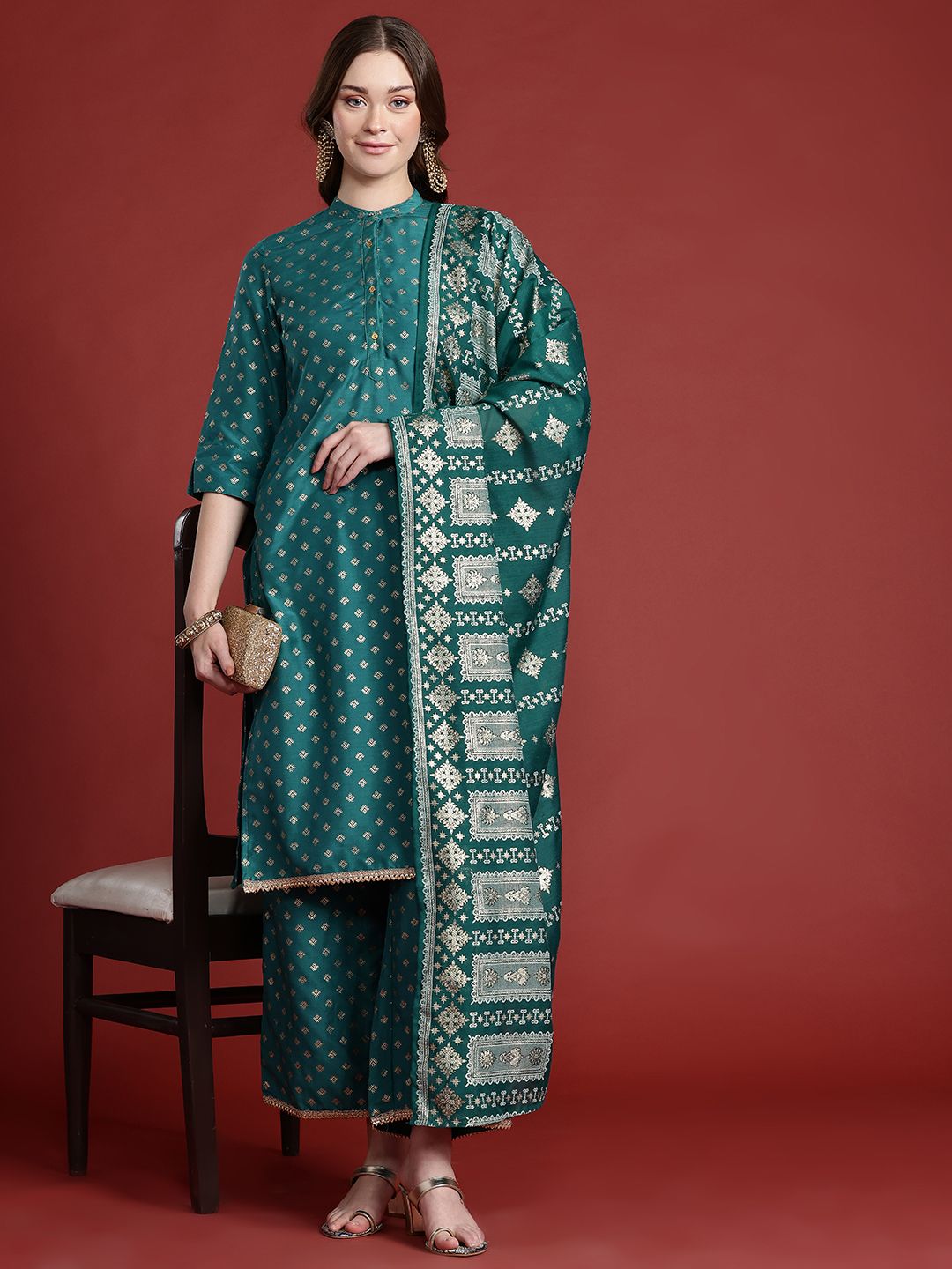 Anouk Ethnic Printed Kurta Set With Dupatta