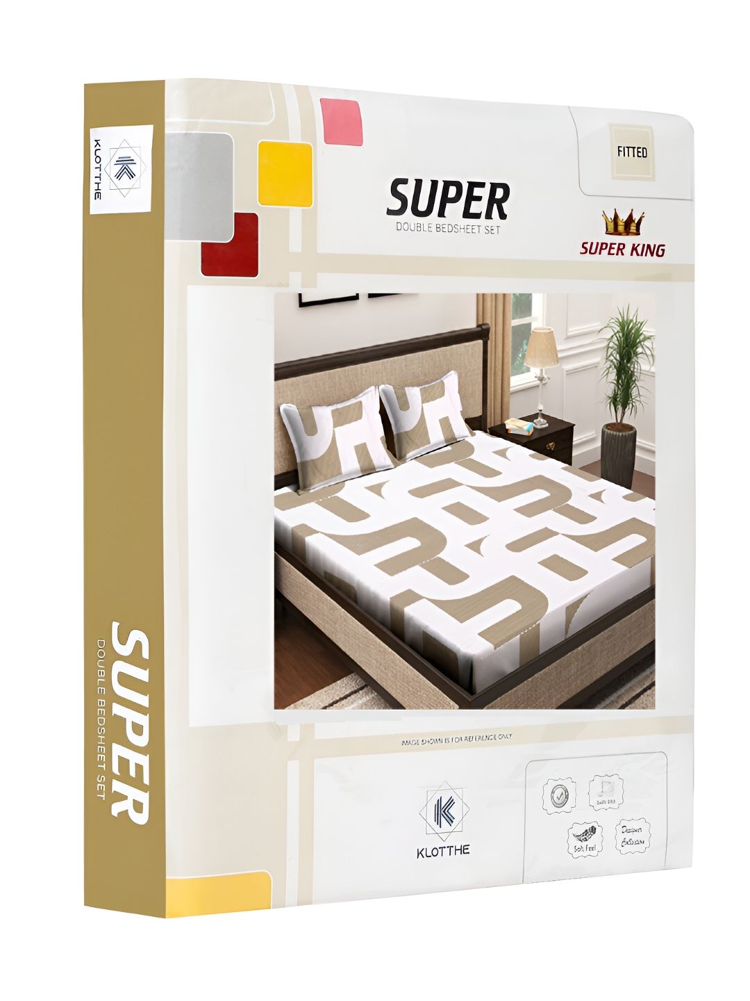 KLOTTHE Brown Abstract Printed 300TC Fitted Super King Bedsheet With 2 Pillow Cover