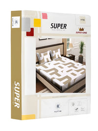 KLOTTHE Brown Abstract Printed 300TC Fitted Super King Bedsheet With 2 Pillow Cover