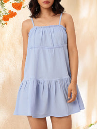 DressBerry Seersucker Shoulder Straps Tiered A-Line Mini Dress