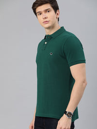 THE BEAR HOUSE Men Green Solid Slim Fit Polo Collar Pure Cotton T-shirt