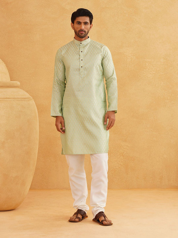 SOJANYA Floral Woven Design Mandarin Collar Kurta with Churidar