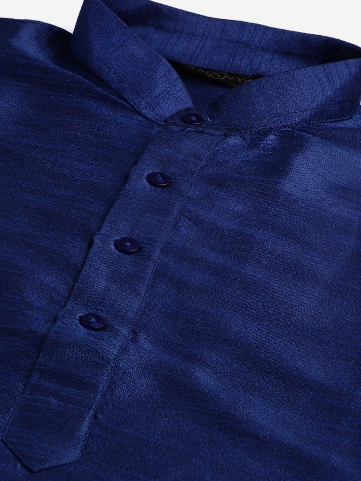 SOJANYA Lelaki Kurta Solid Biru Laut & Putih dengan Pijama & Jaket