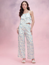 DressBerry Printed Ruffle Detail Sleeveless Top With Trousers Co-Ord Set
