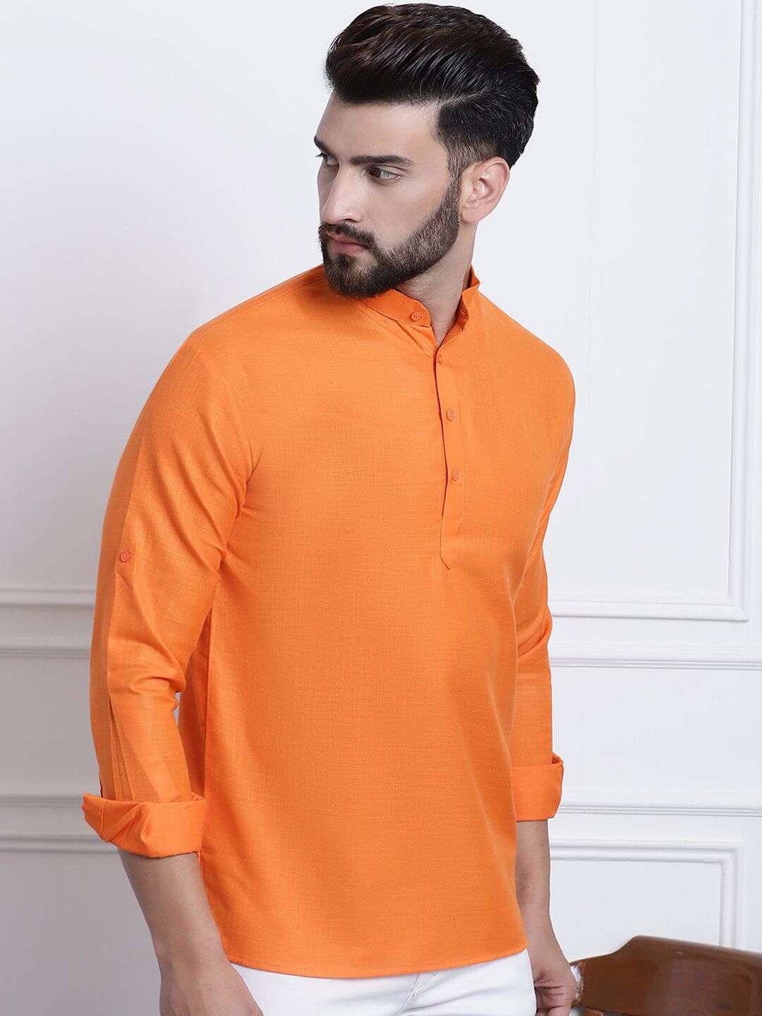 SOJANYA Mandarin Collar Roll Up Sleeves Kurta