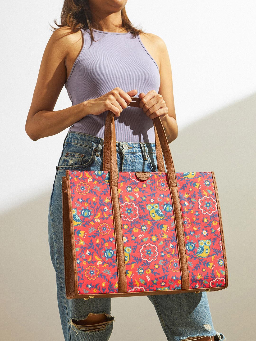 TEAL BY CHUMBAK Floral Printed Oversized Tote Bag