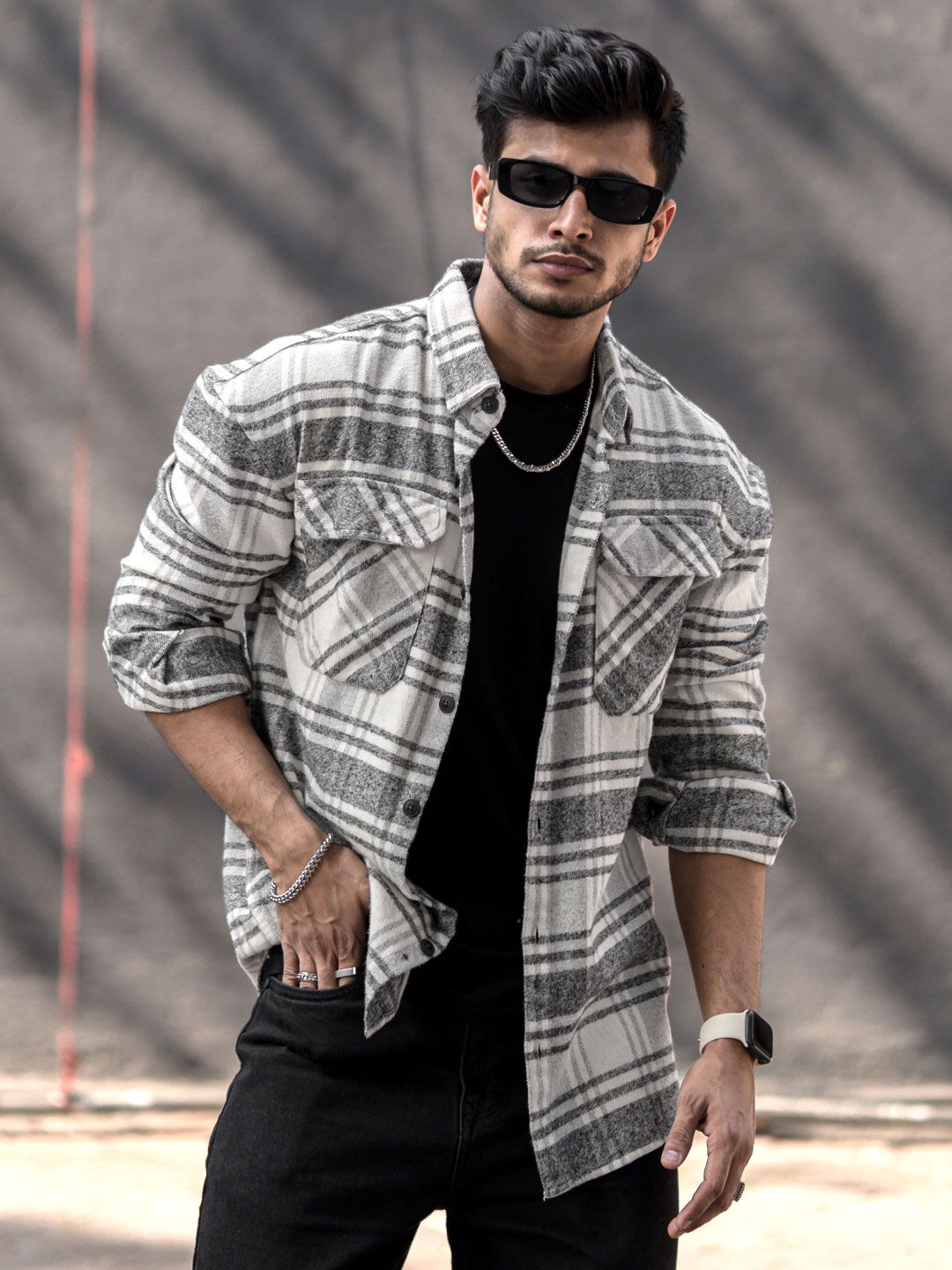 Powerlook India Slim Checked Drop-Shoulder Sleeves Oversized Casual Shirt