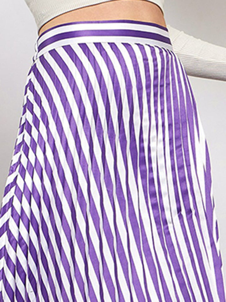 SASSAFRAS Striped Satin Accordion Pleated Maxi Flared Skirt