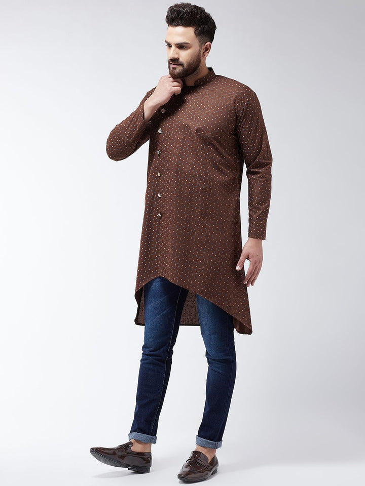 SOJANYA Men Brown Printed Cotton Linen Straight Kurta
