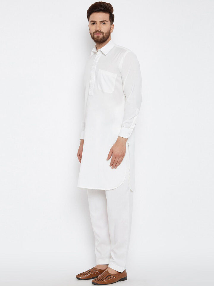 SOJANYA Shirt Collar Curved Hem Pathani Kurta with Salwar