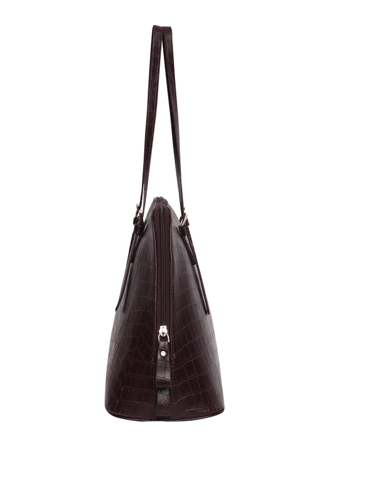 Lino Perros Coffee Brown Croc Textured Shoulder Bag