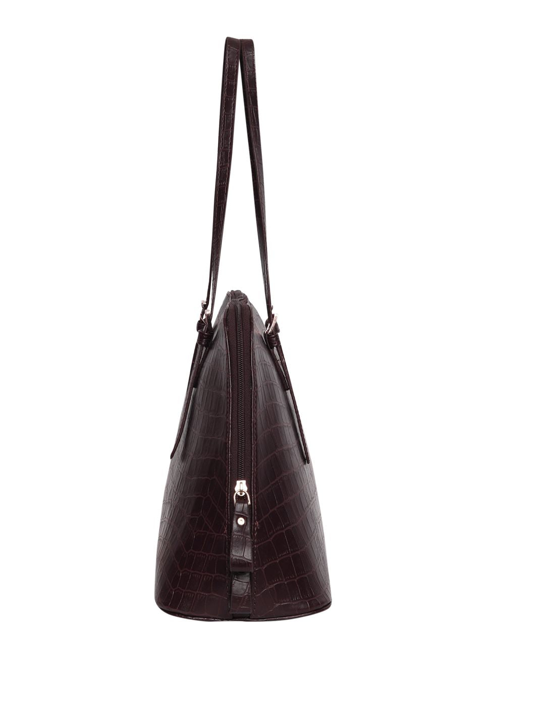 Lino Perros Coffee Brown Croc Textured Shoulder Bag