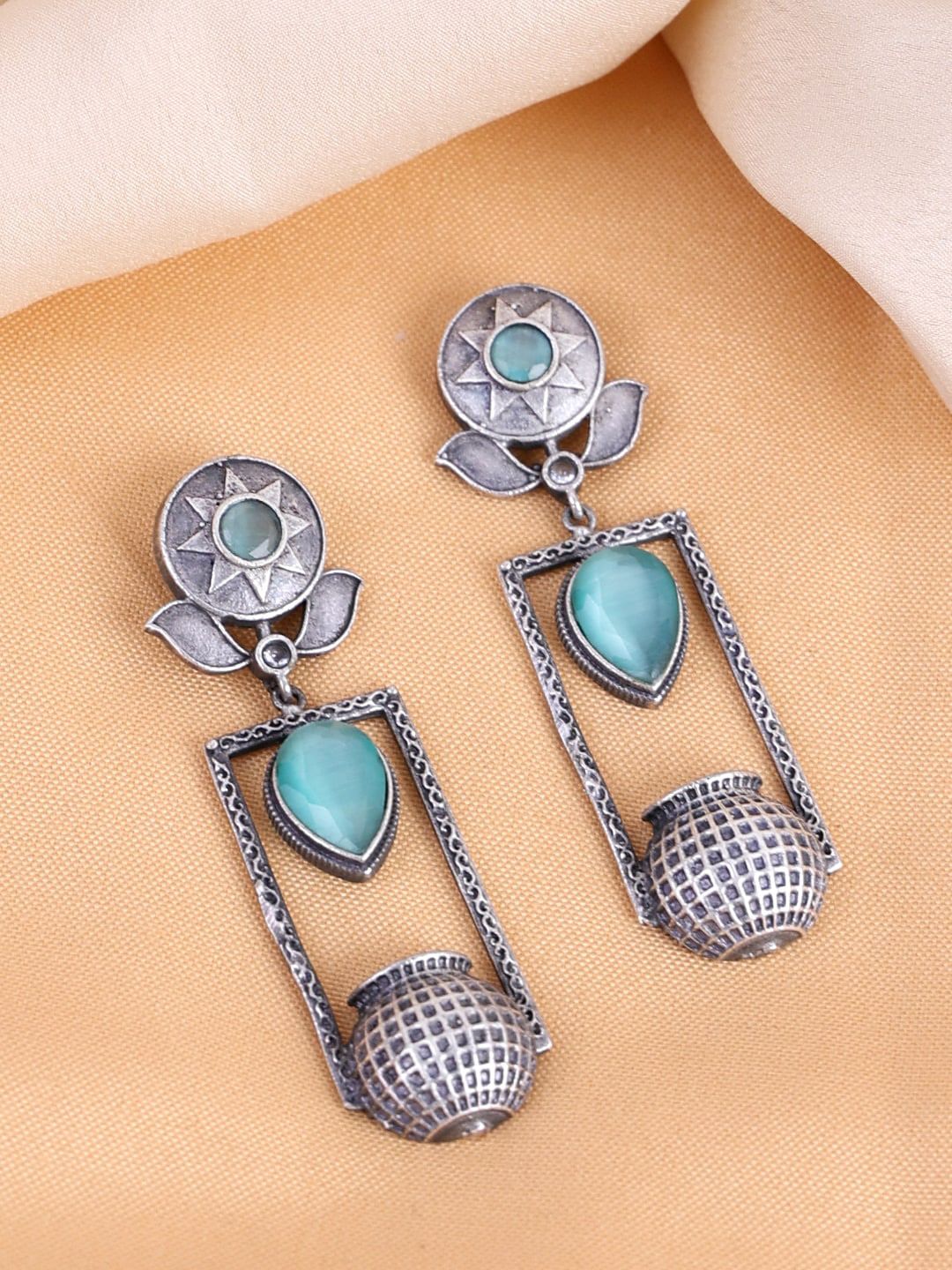 PANASH Silver-Plated Oxidised Classic Drop Earrings